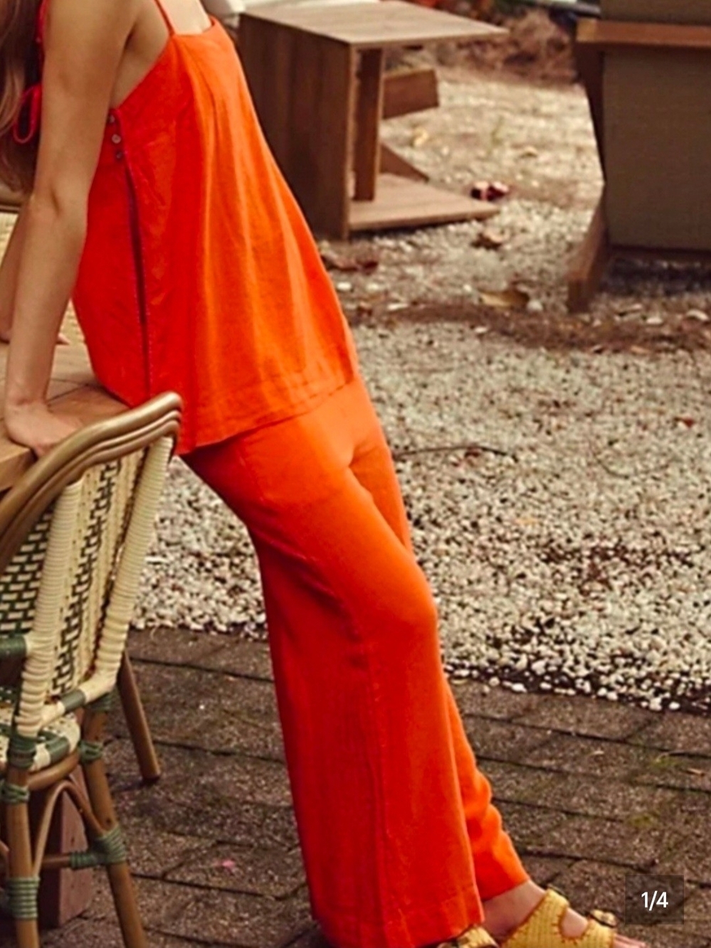 Free People Seersight Linen Set In Mandarin Red Size Large